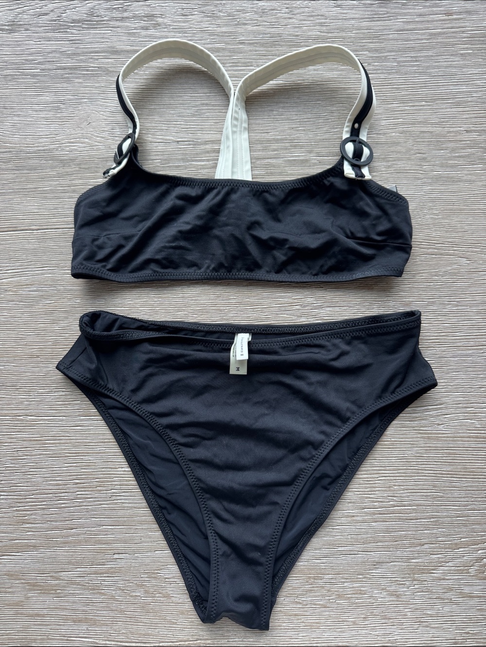 SOLID & STRIPED Black Bikini Set with White Straps
